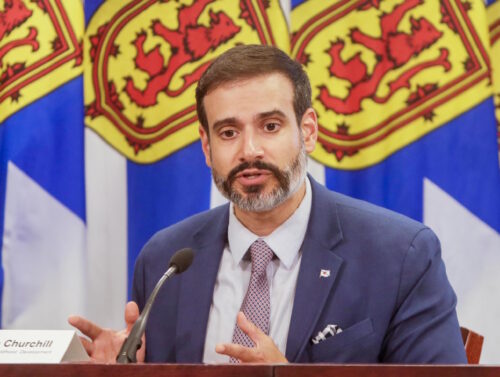 Nova Scotia Minister of Education and Early Childhood Development Zach Churchill speaks at a press conference August 14 2020