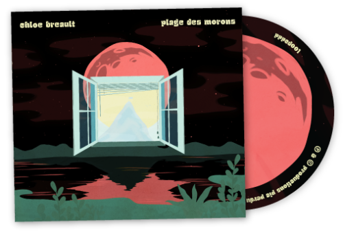 La pochette de l'album 'Plage des morons': une fenêtre ouverte devant une lune rougâtre