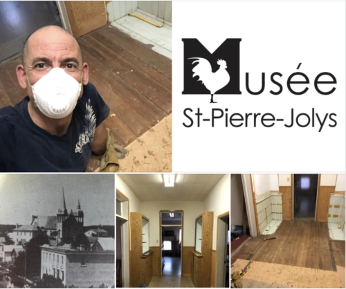 Un collage de cinq photos du musée en rénovation.