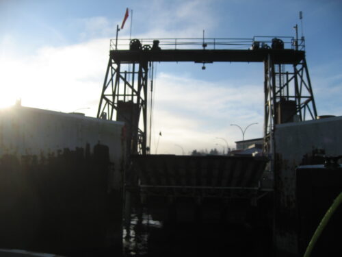 A photo taken on a ferry arriving at the BC Ferries berth in Campbell River