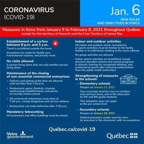 image from the Quebec Government outlining the new COVID-19 restrictions.