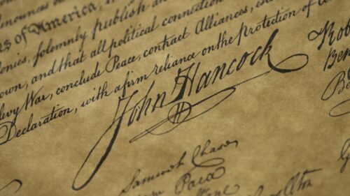 La déclaration d'indépendance écrite en cursive.