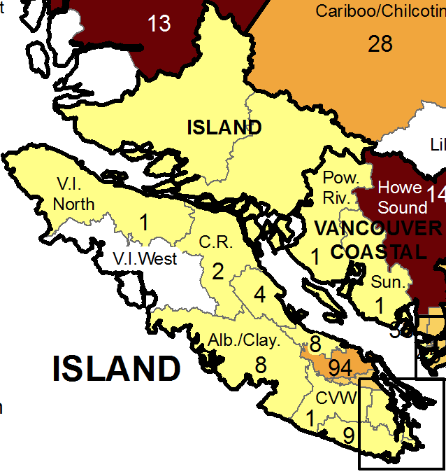Active cases on Vancouver Island