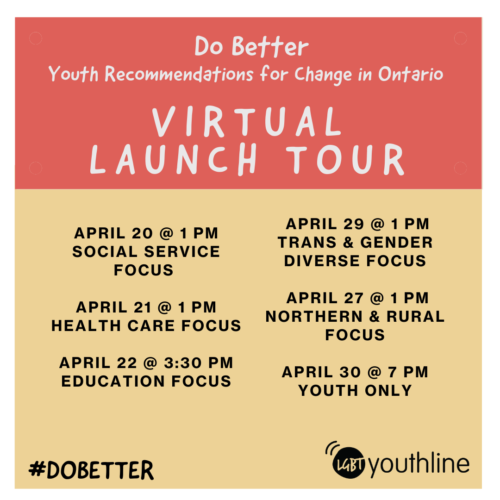 Orange and yellow graphic listing event dates for the Do Better report virtual launch tour