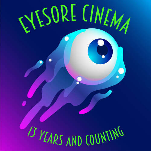 An eyeball against a purple and blue background