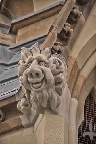 A stone grotesque that Smith carved for the West Block of Parliament.