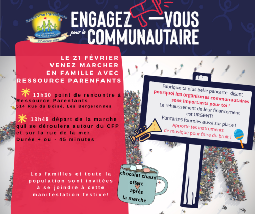 Affiche de programmation de la manifestation prévue le 21 février 2022 aux Bergeronnes.