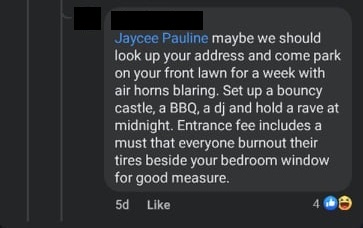 A Facebook comment reply that seems to be in support of the Ottawa occupation.