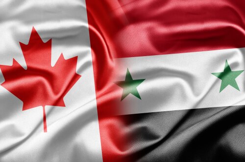 Drapeau du Canada et drapeau de la Syrie.