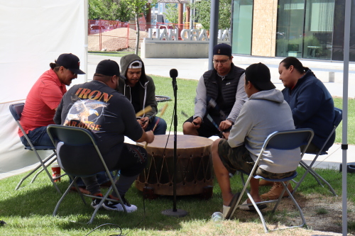 Image shows The Cree Confederation Drum Group performing at the event