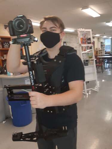 Jaden Cutler with his film equipment in class.