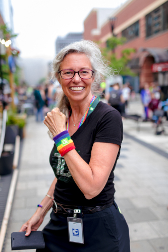 TD community manager Tina Murphy smiling at the TD Block pride parade.