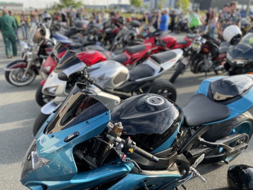 Photo of over 40 different motorcycles parked at the Pro Cycle's Show-n-Shine event on Thursday.