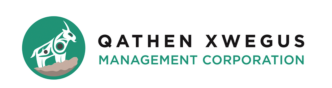 A stylized goat on a hill forms a first nation logo for Qathen Xwegus Management Corporation.
