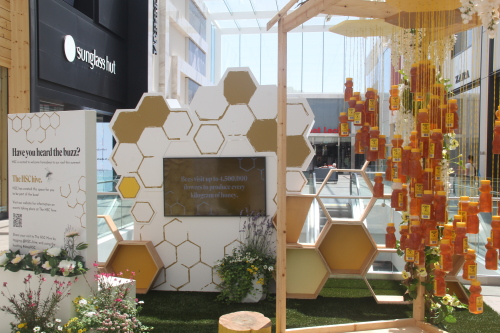 Photo of the indoor honeybee installation at Halifax Shopping Centre.