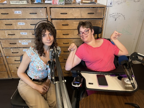 Photo of reporter Sara Gouda with Vicky Levack at the studio in CKDU.