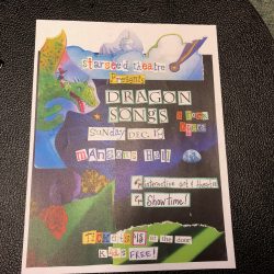 A colourful handmade poster with pasted together letters advertises an entertainment event.