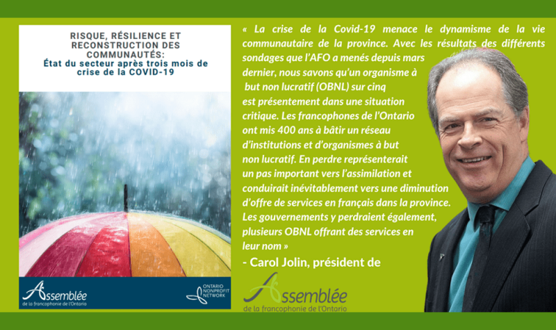 Carol Jolin président de l'Assemblée de la francophonie de l'Ontario, para pluie, et la pluie