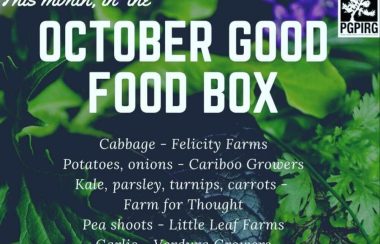 The Good Food Box item list for October, image of vegetables in background.