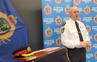 Chief of Police Stuart Betts in uniform, during an announcement at the Peterborough Police Station.