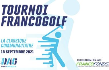 Infographie du tournoi francogolf avec un bonhomme dessin qui joue au golf.