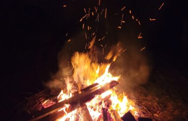 Picture of a bonfire taken during the night.