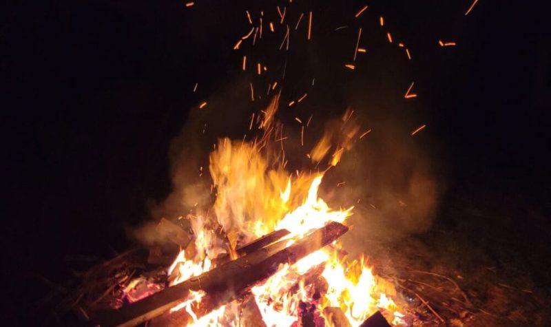 Picture of a bonfire taken during the night.