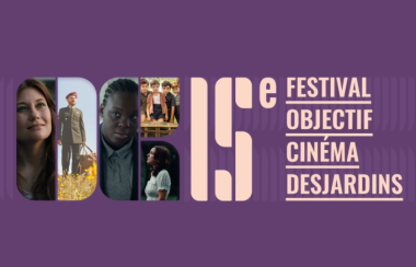 Affiche violette du festival objectif cinéma desjardins
