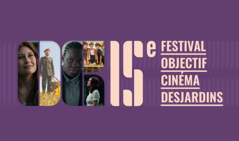 Affiche violette du festival objectif cinéma desjardins