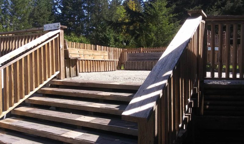 A clean cut deck with wood fencing is lit up by the sunshine.