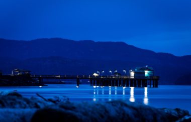 The Campbell River Business Recovery Task Force warns the community that phasing out the Discovery Island fish farms is phasing out one of Campbell River's three economic pillars. Photo of the Campbell River pier at night by Darren Kirby via Flickr (CC BY SA. 2.0 License)