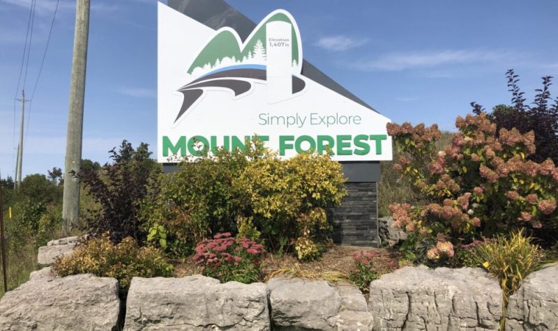 A photo of Mount Forest's new entryway sign on a sunny September day.