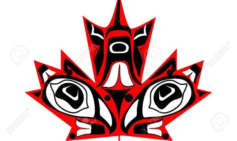 feuille d'érable canadienne dans l'art autochtone sur fond blanc