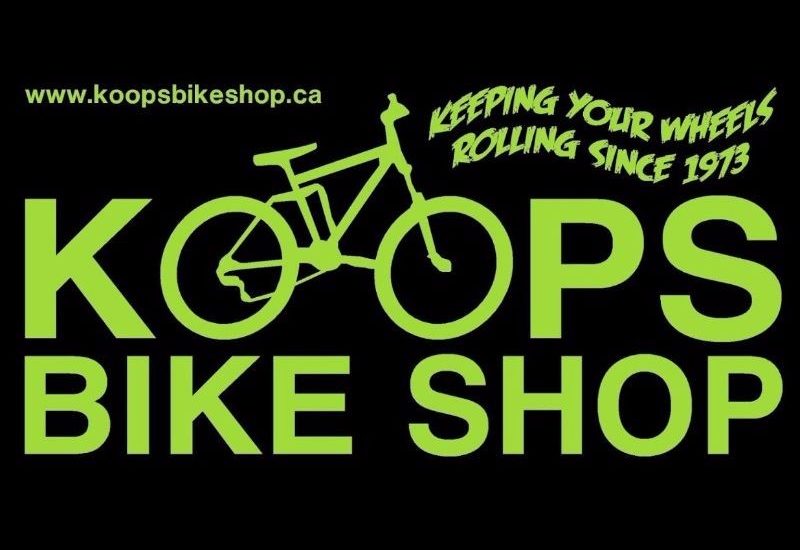 The black and lime green Koops Bike Shop logo featuring the name and a small bicycle