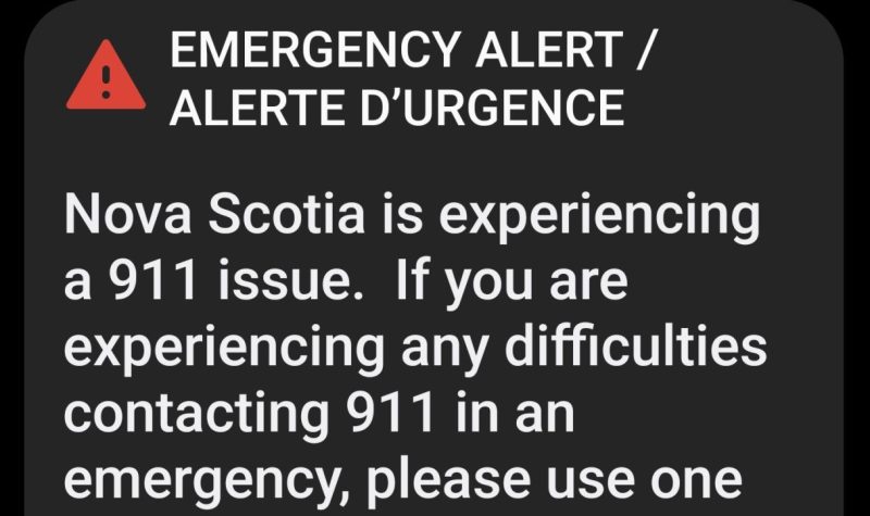 Provincial alert sent over alll cell phones in Nova Scotia to inform residents 9-1-1 wasn't working