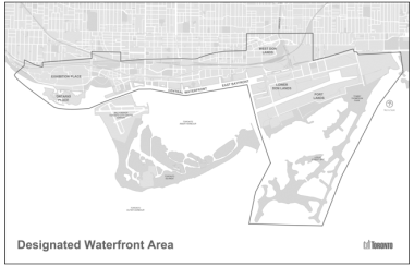 A white and grey map of a city. There is black text on the bottom left and right.