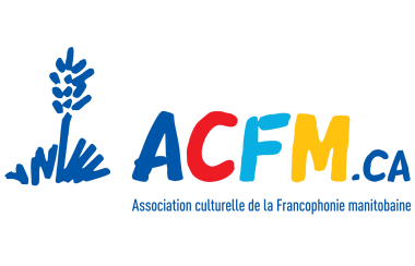 Le logo de l'Association culturelle de la Francophonie manitobaine dans les couleurs bleu, rouge, bleu ciel et jaune.