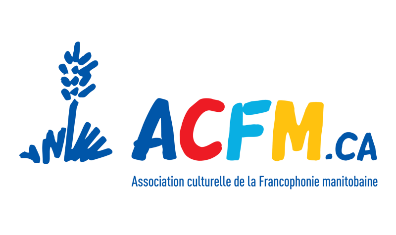 Le logo de l'Association culturelle de la Francophonie manitobaine dans les couleurs bleu, rouge, bleu ciel et jaune.