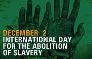 A green and black online poster for the International Day for the Abolition of Slavery observance on Dec. 2, 2020.
