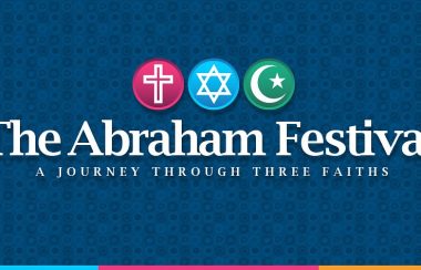 The Abraham Festival Logo includes symbols from the three Abrahamic Faiths: Christianity, Judaism, and Islam.