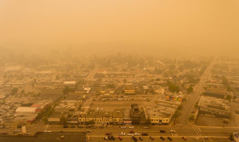 Wildfire smoke over town