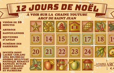 Un calendrier de décembre mettant en évidence les dates du 13 au 24; il est écrit : 12 jours de Noël au-dessus du calendrier