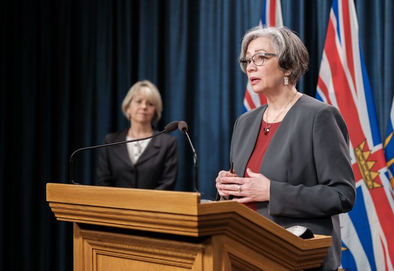BC's Minister of Education Jennifer Whiteside announces new COVID-19 safety plans as Provincial Health Officer, Dr. Bonnie Henry watches.   Photo Government of BC/Flickr