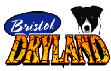 The logo of the Bristol Dryland, featuring an image of a dog and stylized orange letters.