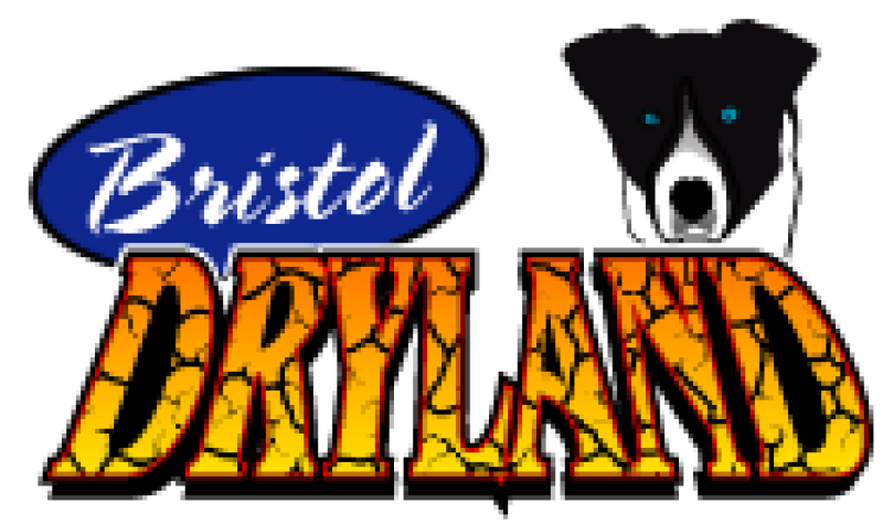 The logo of the Bristol Dryland, featuring an image of a dog and stylized orange letters.