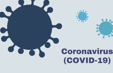 Cartoon pictures of a virus reading Coronavirus (COVID-19)