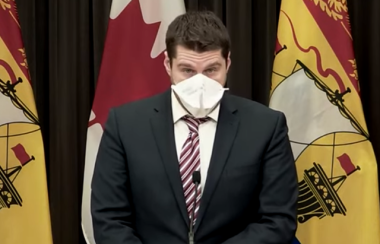 New Brunswick Public Health epidemiologist Mathieu Chalifoux speaking at a briefing January 11, 2022. Image: Youtube screencap