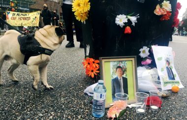 Offerings laid at a Hastings Street memorial for the 37-year-old Downtown Eastside resident shot dead by police on Jan. 5