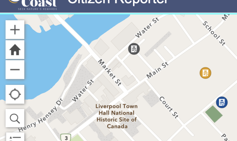 Screenshot of Citizen Reporter portal on Region of Queens website map