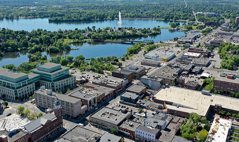 Aerial view of downtown Peterborough.